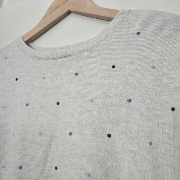 J. Jill Polka Dot Embroidered Sweater Size M Cream Oatmeal 3/4 Sleeve Cotton - Picture 2 of 8